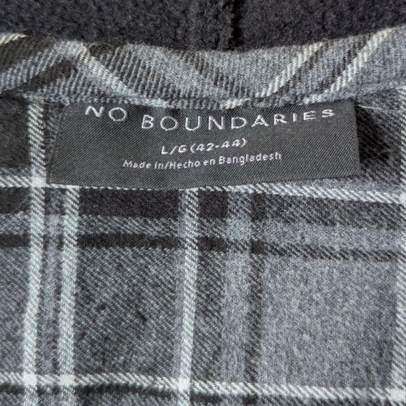 No Boundaries Hooded 100% Cotton Gray Black Plaid Long Sleeve Shacket 42-44 L - Picture 8 of 9